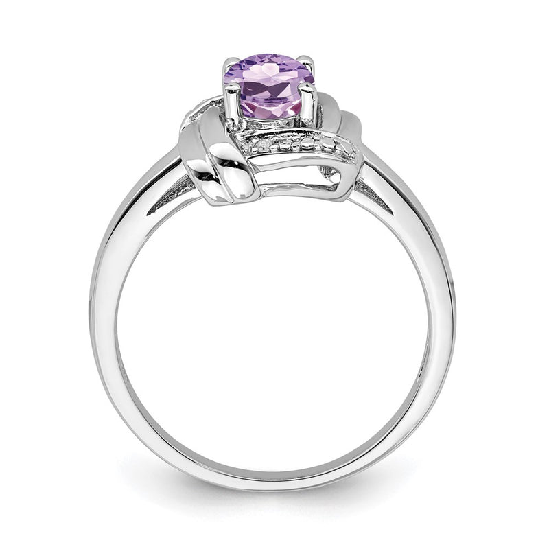 Sterling Silver Rhodium Diamond & Pink Quartz Ring