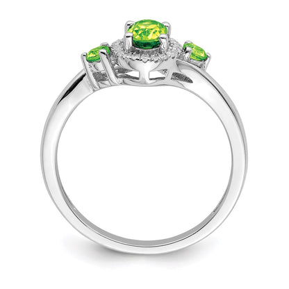 Sterling Silver Rhodium Peridot Diamond Ring