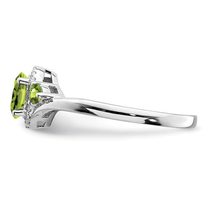 Sterling Silver Rhodium Peridot Diamond Ring