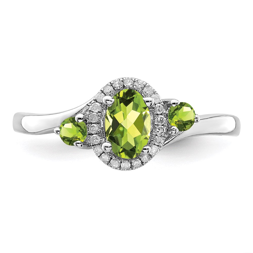 Sterling Silver Rhodium Peridot Diamond Ring