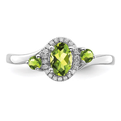 Sterling Silver Rhodium Peridot Diamond Ring