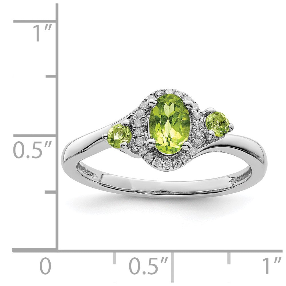 Sterling Silver Rhodium Peridot Diamond Ring