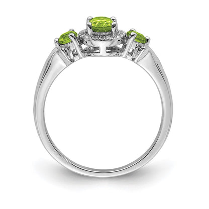 Sterling Silver Rhodium 3 Stone Peridot and Diamond Ring