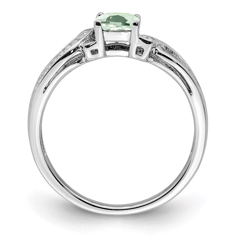 Sterling Silver Rhodium Green Quartz Diamond Ring