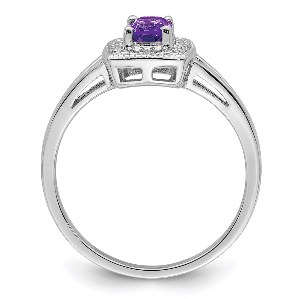 Sterling Silver Rhodium-plated Amethyst Diamond Ring