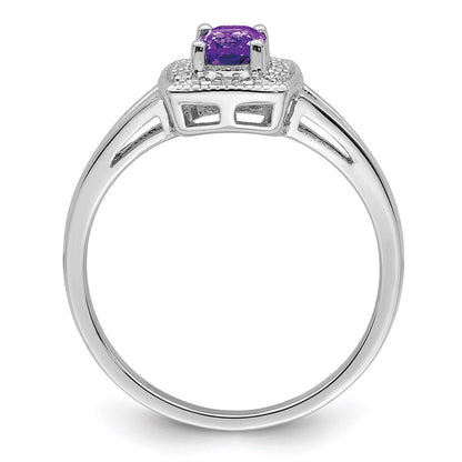 Sterling Silver Rhodium-plated Amethyst Diamond Ring