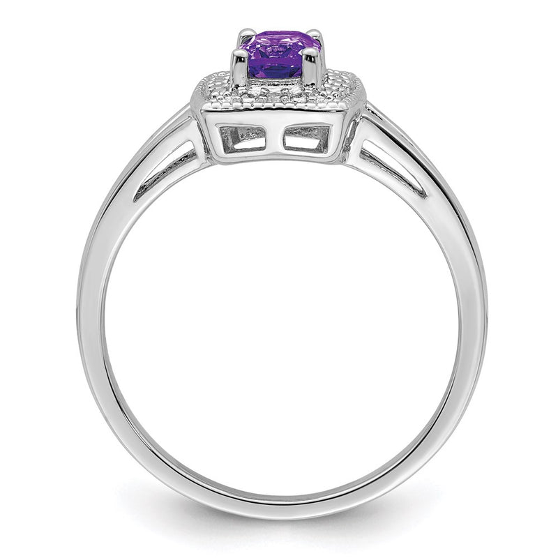 Sterling Silver Rhodium-plated Amethyst Diamond Ring