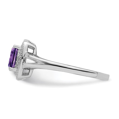 Sterling Silver Rhodium-plated Amethyst Diamond Ring