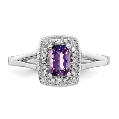 Sterling Silver Rhodium-plated Amethyst Diamond Ring