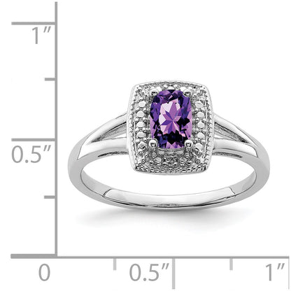 Sterling Silver Rhodium-plated Amethyst Diamond Ring