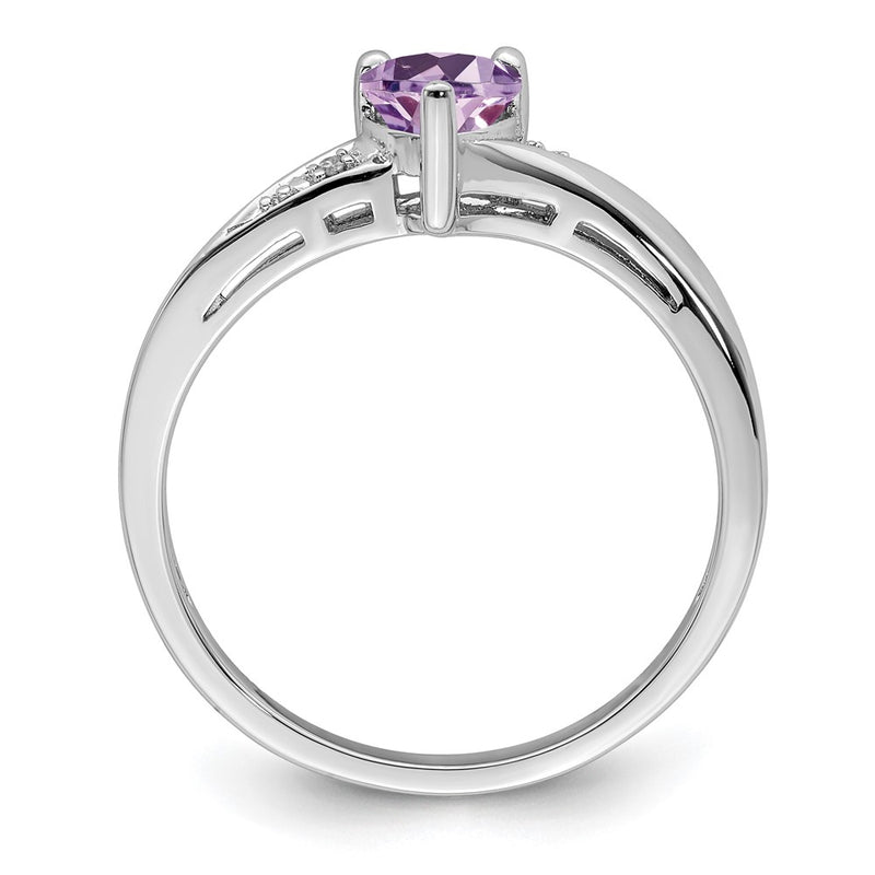 Sterling Silver Rhodium Purple Quartz Diamond Ring