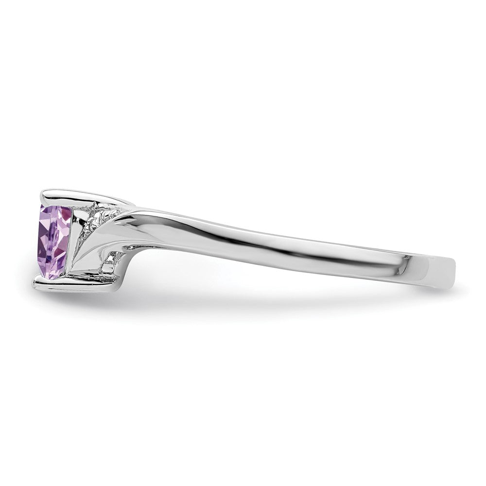 Sterling Silver Rhodium Purple Quartz Diamond Ring