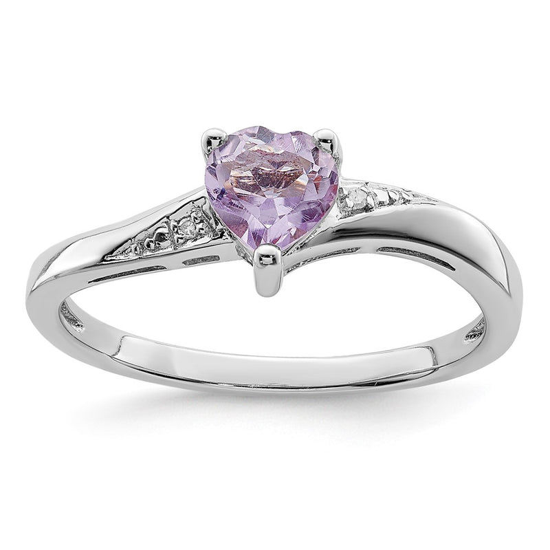 Sterling Silver Rhodium Purple Quartz Diamond Ring