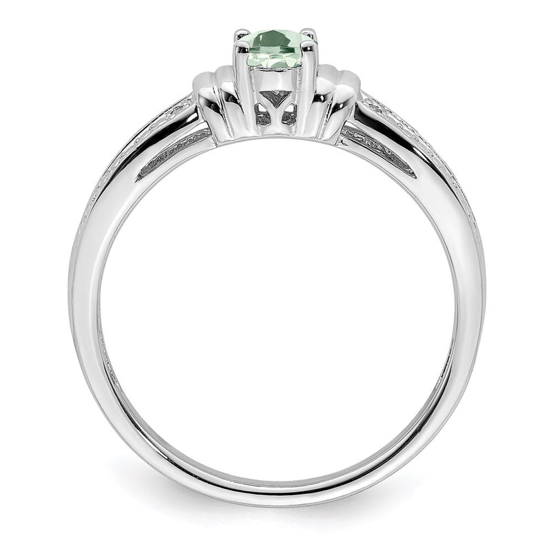 Sterling Silver Rhodium Green Quartz Diamond Ring