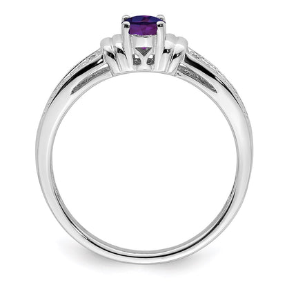 Sterling Silver Rhodium-plated Amethyst Diamond Ring