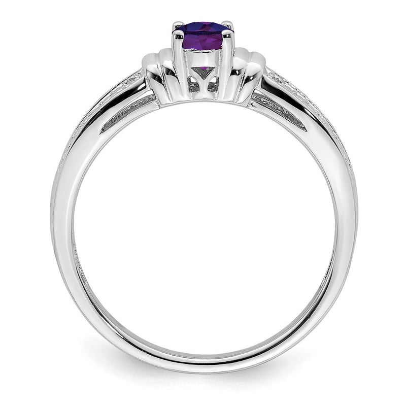 Sterling Silver Rhodium-plated Amethyst Diamond Ring