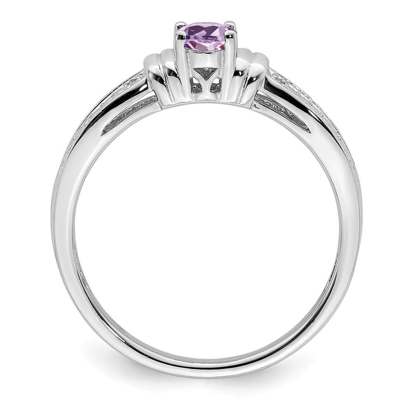 Sterling Silver Rhodium Pink Quartz Diamond Ring