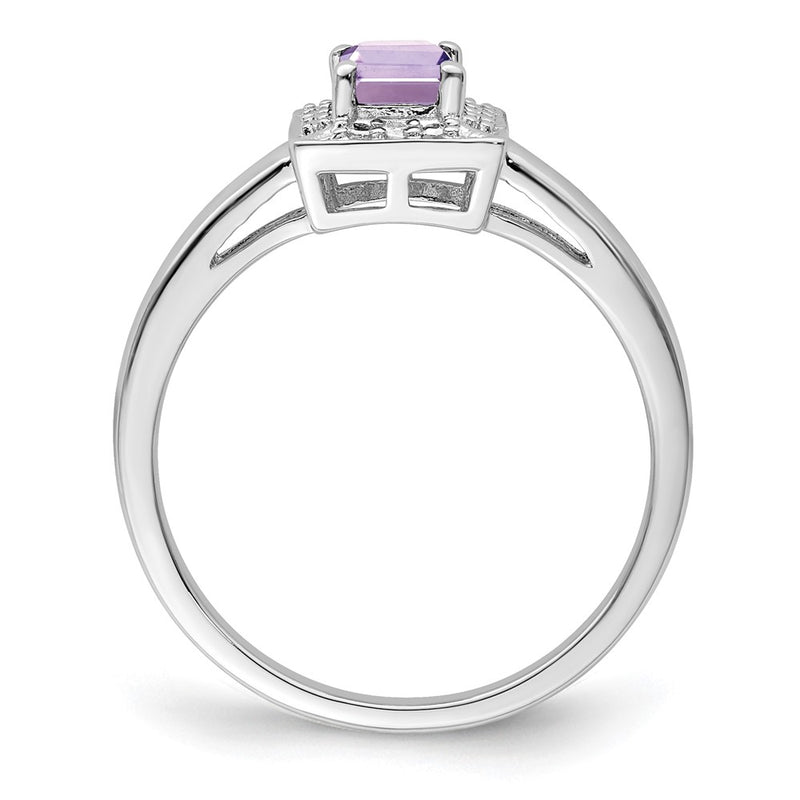 Sterling Silver Rhodium Pink Quartz Diamond Ring