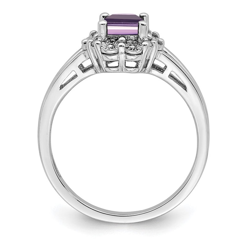 Sterling Silver Rhodium Pink Quartz & Diamond Ring