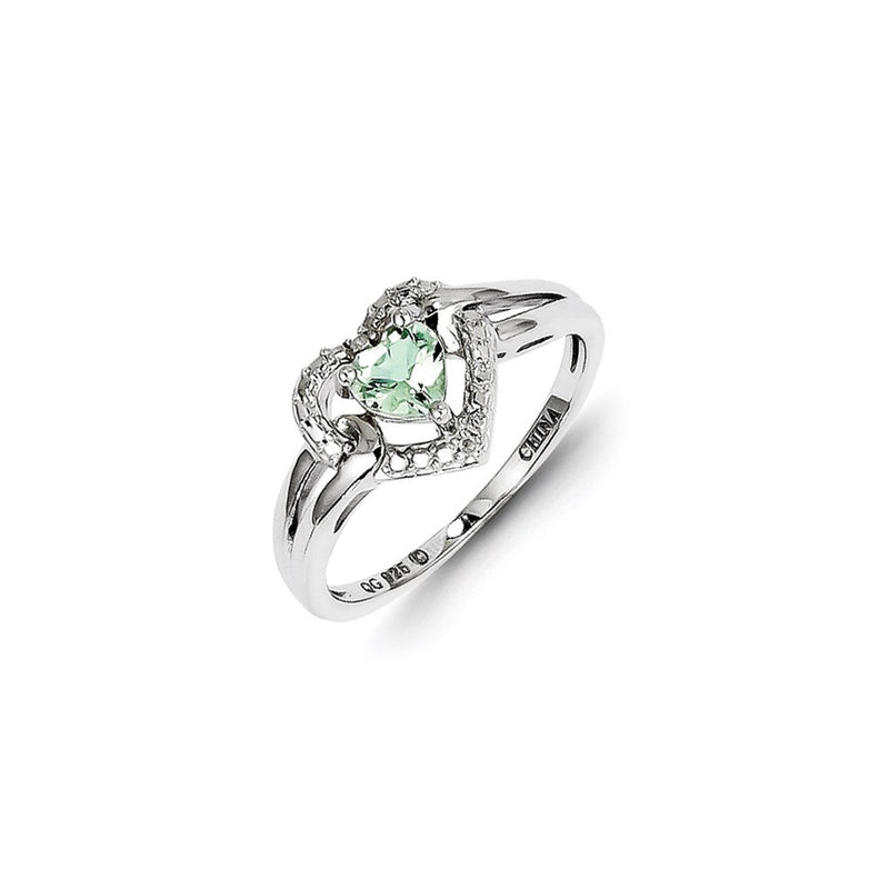 Sterling Silver Green Quartz Diamond Ring