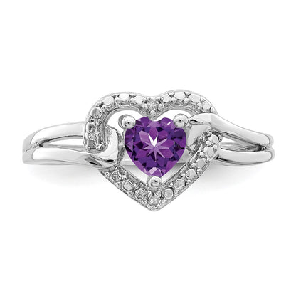 Sterling Silver Rhodium-plated Amethyst Diamond Ring