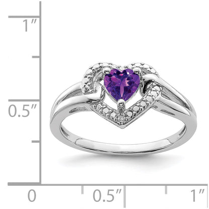 Sterling Silver Rhodium-plated Amethyst Diamond Ring