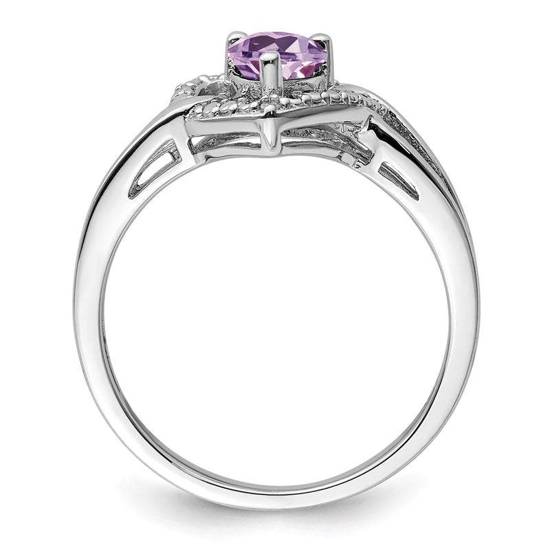 Sterling Silver Rhodium Pink Quartz & Diamond Ring