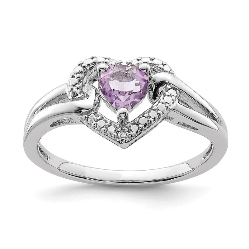 Sterling Silver Rhodium Pink Quartz & Diamond Ring