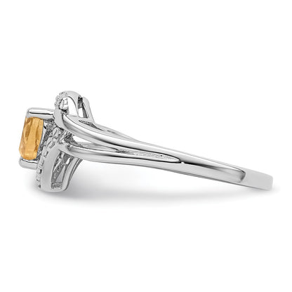 Sterling Silver Rhodium Whiskey Quartz Diamond Ring