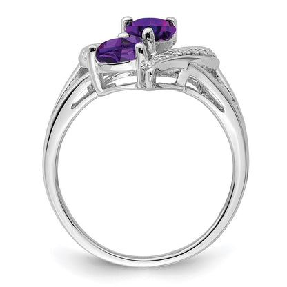 Sterling Silver Rhodium-plated Amethyst Diamond Ring