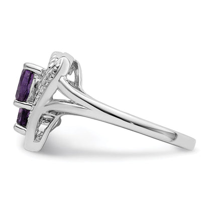 Sterling Silver Rhodium-plated Amethyst Diamond Ring