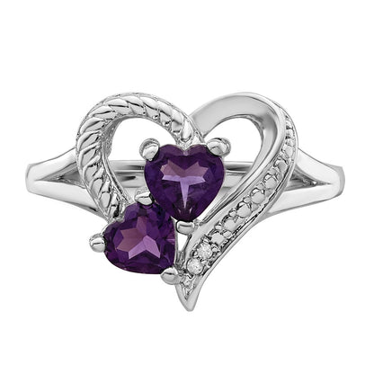 Sterling Silver Rhodium-plated Amethyst Diamond Ring
