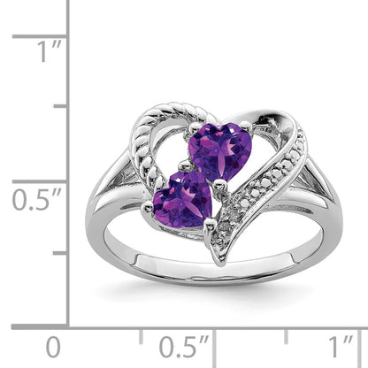 Sterling Silver Rhodium-plated Amethyst Diamond Ring
