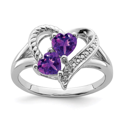 Sterling Silver Rhodium-plated Amethyst Diamond Ring