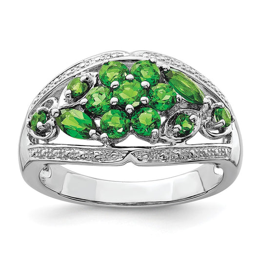 Sterling Silver Rhodium Chrome Diopside Ring