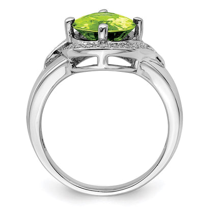 Sterling Silver Rhodium Diamond and Peridot Oval Ring