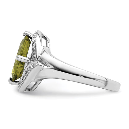 Sterling Silver Rhodium Diamond and Peridot Oval Ring