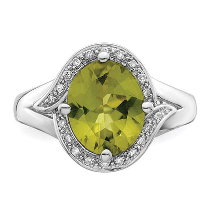Sterling Silver Rhodium Diamond and Peridot Oval Ring