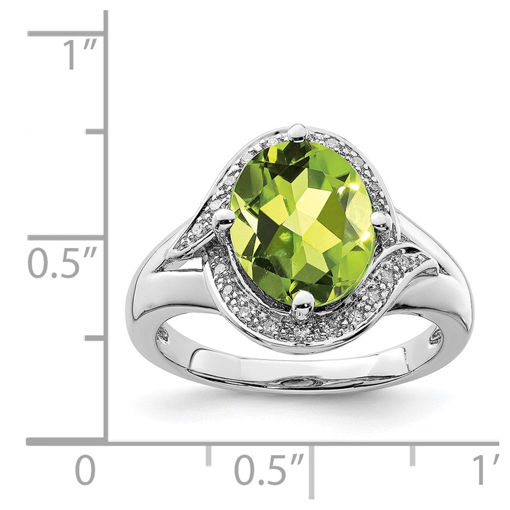 Sterling Silver Rhodium Diamond and Peridot Oval Ring