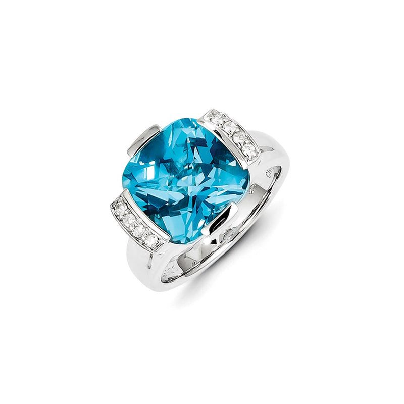 Sterling Silver Diamond and Swiss Blue Topaz Ring