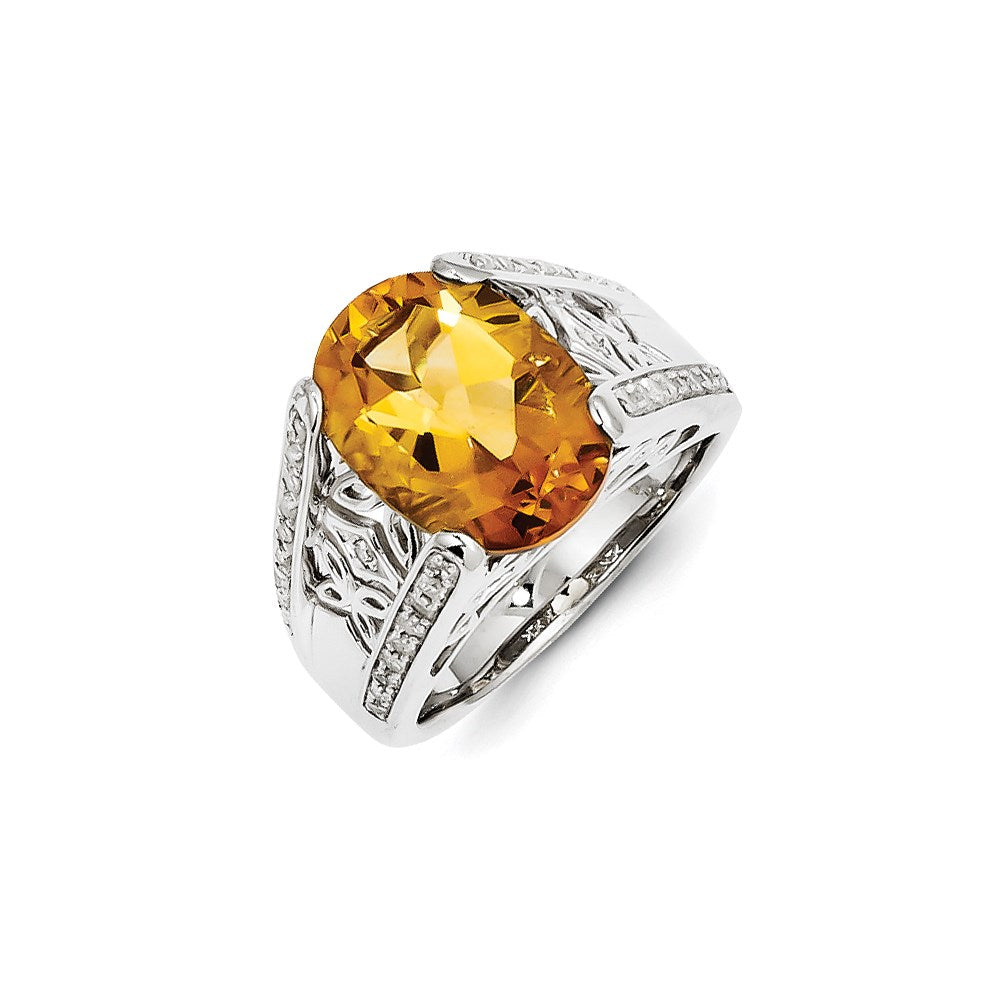 Sterling Silver Diamond and Citrine Ring