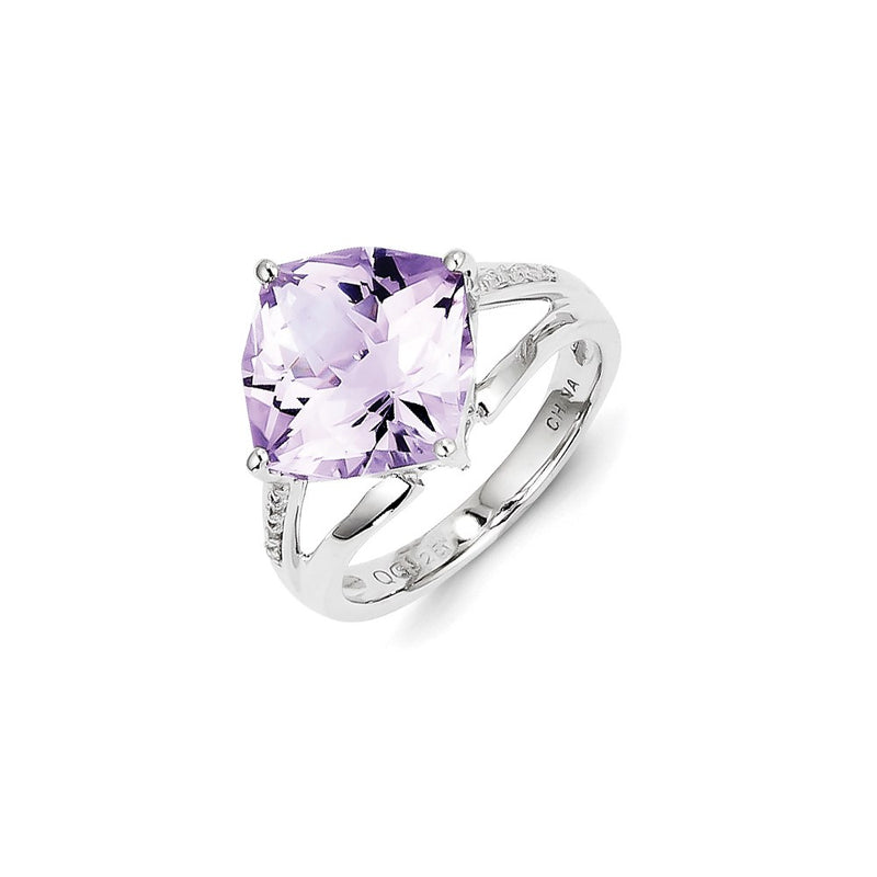 Sterling Silver Diamond and Rose De France Quartz Ring