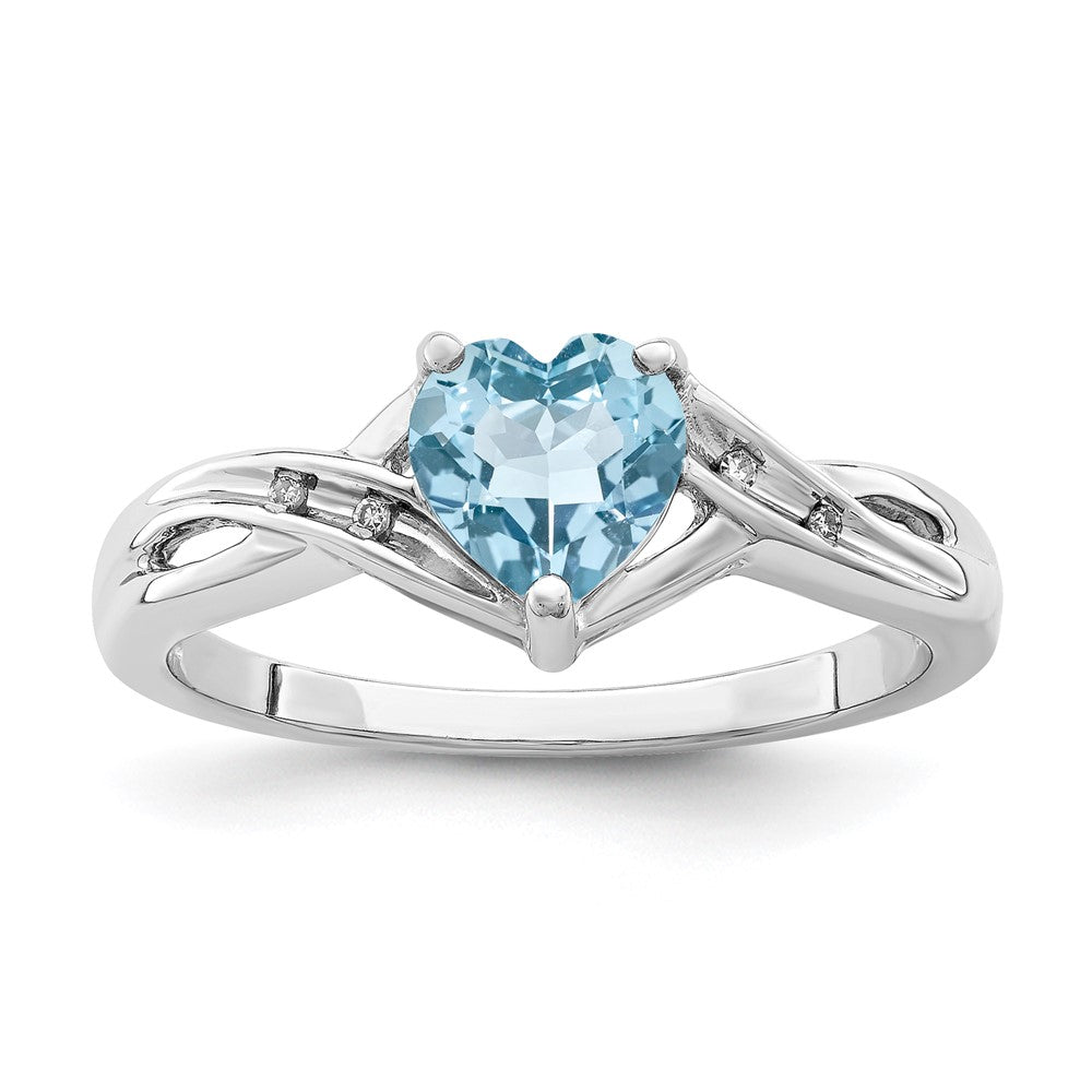 Sterling Silver Rhodium Plated Dia. Lt Swiss Blue Topaz Heart Ring