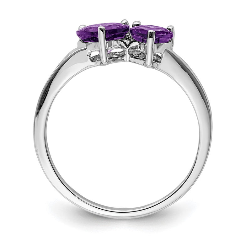 Sterling Silver Rhodium Plated Diamond and Amethyst Heart Ring