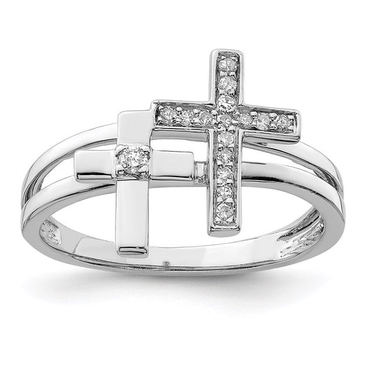 Sterling Silver Rhodium Plated Diamond  Crosses Ring