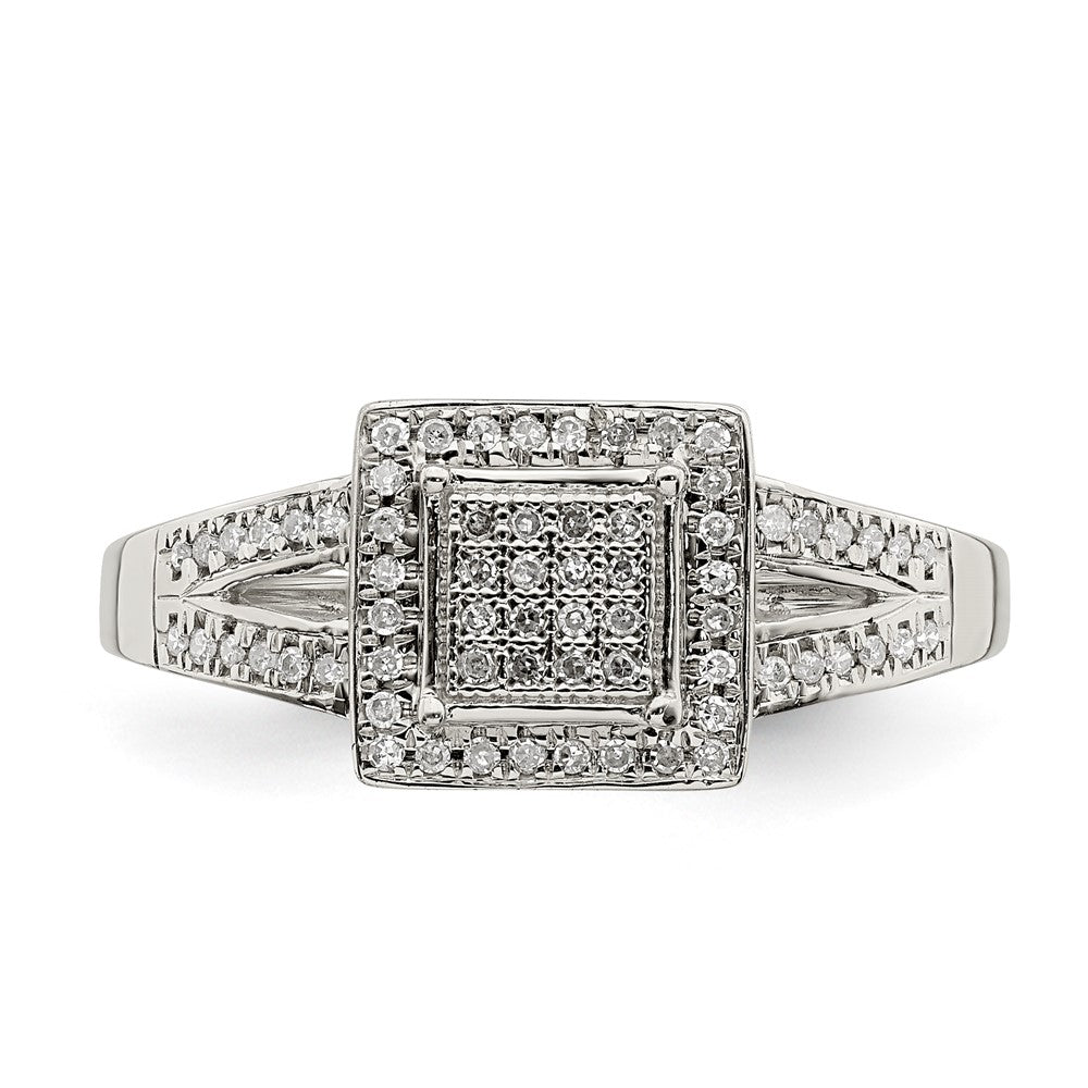 Sterling Silver & Diamond Oval Shape with Small Flower Ring