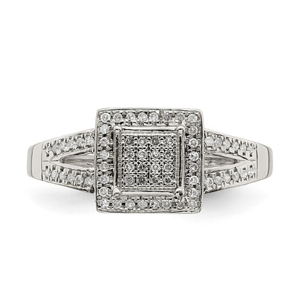 Sterling Silver & Diamond Oval Shape with Small Flower Ring