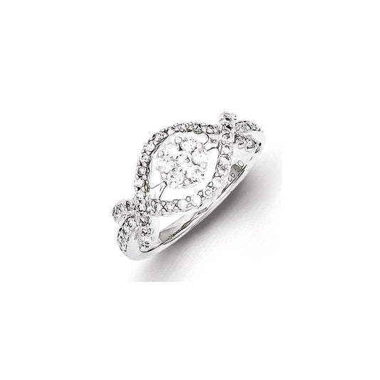Sterling Silver & Diamond Oval Shape with Small Flower Ring