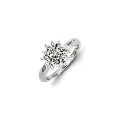 Sterling Silver Rhodium Plated Diamond Flowers Ring