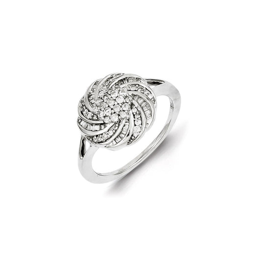 Sterling Silver Diamond Round Flower Ring